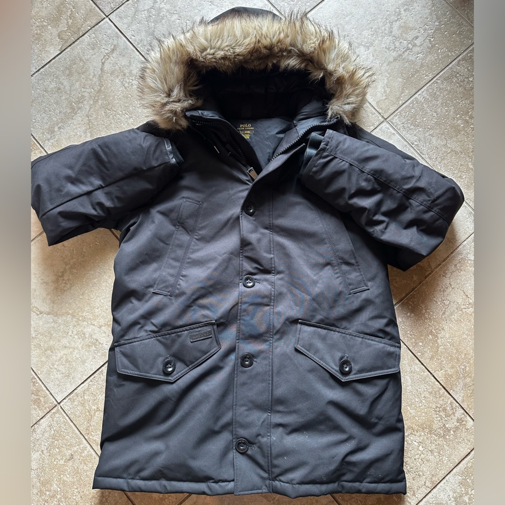 L Black Polo Parka with detachable Fur